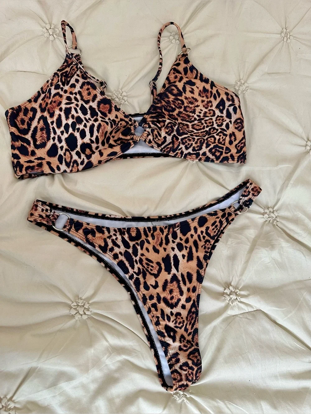 🌴 Leopard Print Bikini XL Ring Detail Sexy Resort Swimwear Beach Vacation